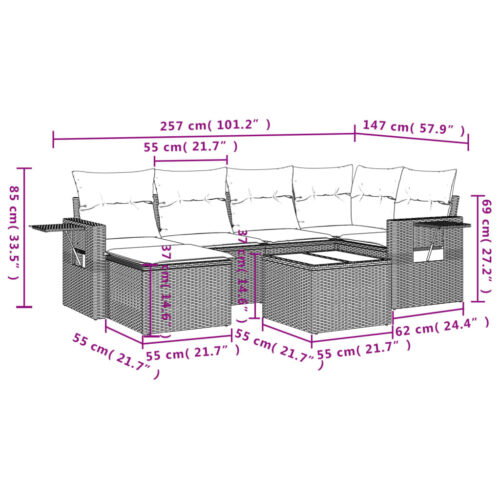 7-Piece Garden Sofa Set with Cushions Grey Poly Rattan Wicker Outdoor Patio Furniture - Image 3