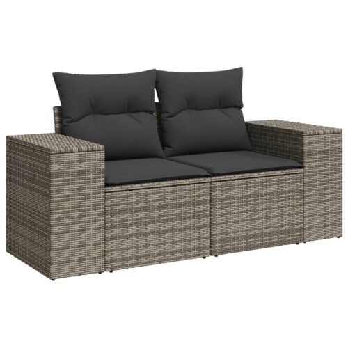 7-Piece Garden Sofa Set with Cushions Grey Poly Rattan Wicker Outdoor Patio Furniture - Image 3