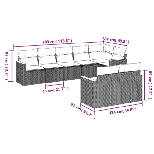 8-Piece Garden Sofa Set with Cushions Grey Poly Rattan Wicker Outdoor Patio Furniture - Image 7