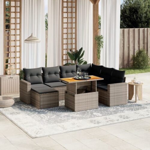 8-Piece Garden Sofa Set with Cushions Grey Poly Rattan Wicker Outdoor Patio Furniture - Image 2