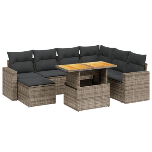 8-Piece Garden Sofa Set with Cushions Grey Poly Rattan Wicker Outdoor Patio Furniture - Image 6