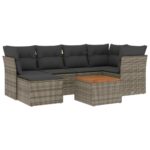 7-Piece Garden Sofa Set with Cushions Grey Poly Rattan Wicker Outdoor Patio Furniture