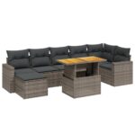 8-Piece Garden Sofa Set with Cushions Grey Poly Rattan Wicker Outdoor Patio Furniture