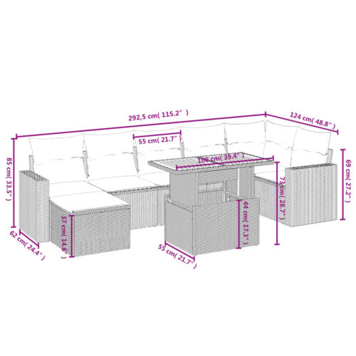 8-Piece Garden Sofa Set with Cushions Grey Poly Rattan Wicker Outdoor Patio Furniture - Image 4