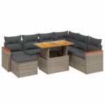 8-Piece Garden Sofa Set with Cushions Grey Poly Rattan Wicker Outdoor Patio Furniture