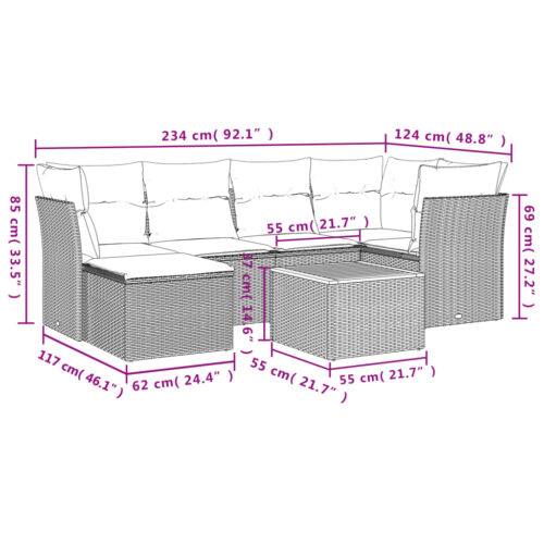 7-Piece Garden Sofa Set with Cushions Grey Poly Rattan Wicker Outdoor Patio Furniture - Image 11