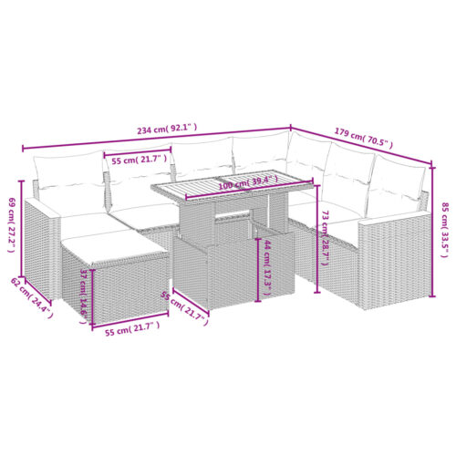 8-Piece Garden Sofa Set with Cushions Grey Poly Rattan Wicker Outdoor Patio Furniture - Image 4