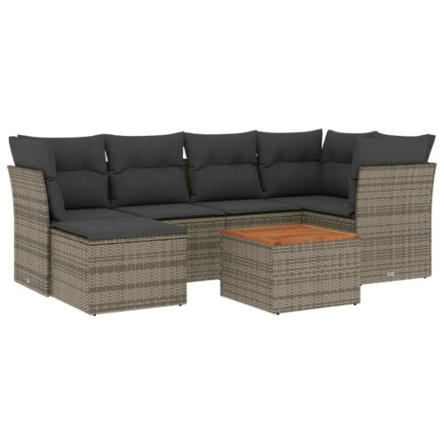 7-Piece Garden Sofa Set with Cushions Grey Poly Rattan Wicker Outdoor Patio Furniture - Image 14