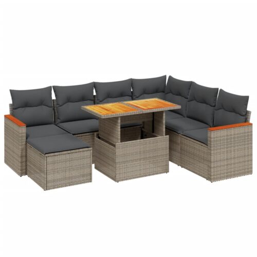 8-Piece Garden Sofa Set with Cushions Grey Poly Rattan Wicker Outdoor Patio Furniture - Image 6