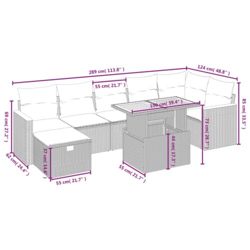 8-Piece Garden Sofa Set with Cushions Grey Poly Rattan Wicker Outdoor Patio Furniture - Image 4