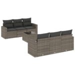 7-Piece Garden Sofa Set with Cushions Grey Poly Rattan Wicker Outdoor Patio Furniture