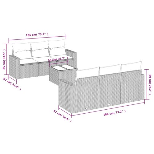 7-Piece Garden Sofa Set with Cushions Grey Poly Rattan Wicker Outdoor Patio Furniture - Image 3