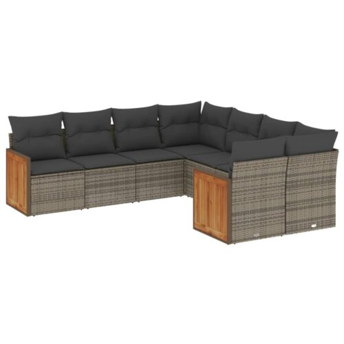 8-Piece Garden Sofa Set with Cushions Grey Poly Rattan Wicker Outdoor Patio Furniture - Image 13