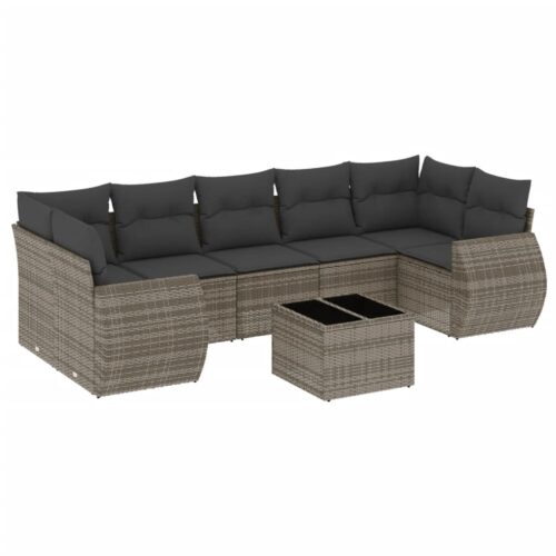 8-Piece Garden Sofa Set with Cushions Grey Poly Rattan Wicker Outdoor Patio Furniture - Image 14