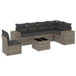 7-Piece Garden Sofa Set with Cushions Grey Poly Rattan Wicker Outdoor Patio Furniture