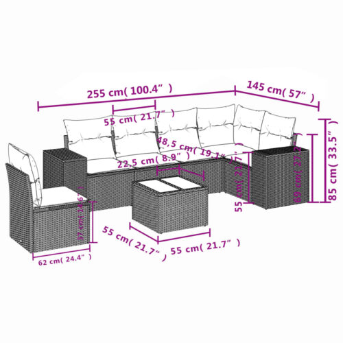7-Piece Garden Sofa Set with Cushions Grey Poly Rattan Wicker Outdoor Patio Furniture - Image 8