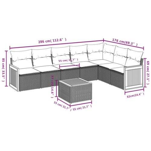 8-Piece Garden Sofa Set with Cushions Grey Poly Rattan Wicker Outdoor Patio Furniture - Image 3
