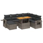 8-Piece Garden Sofa Set with Cushions Grey Poly Rattan Wicker Outdoor Patio Furniture