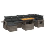 8-Piece Garden Sofa Set with Cushions Grey Poly Rattan Wicker Outdoor Patio Furniture