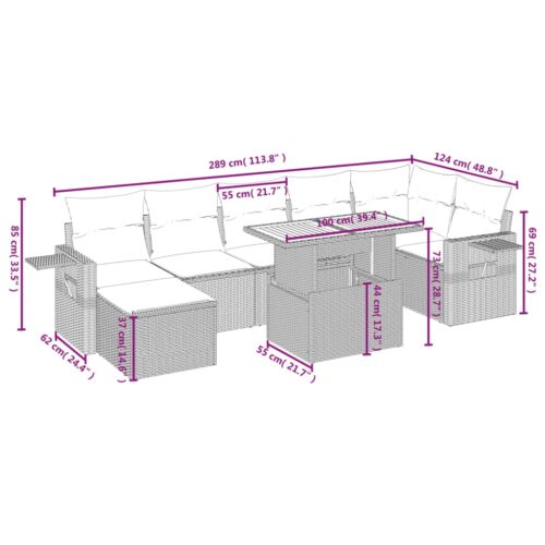 8-Piece Garden Sofa Set with Cushions Grey Poly Rattan Wicker Outdoor Patio Furniture - Image 4