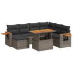 8-Piece Garden Sofa Set with Cushions Grey Poly Rattan Wicker Outdoor Patio Furniture
