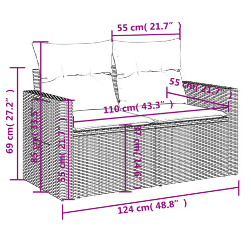 8-Piece Garden Sofa Set with Cushions Grey Poly Rattan Wicker Outdoor Patio Furniture - Image 11