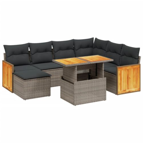 8-Piece Garden Sofa Set with Cushions Grey Poly Rattan Wicker Outdoor Patio Furniture