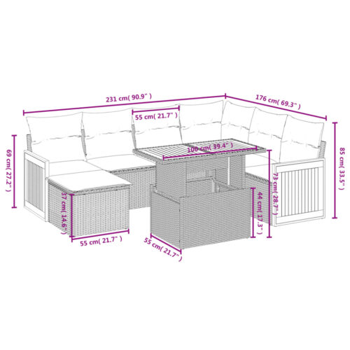8-Piece Garden Sofa Set with Cushions Grey Poly Rattan Wicker Outdoor Patio Furniture - Image 3