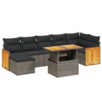8-Piece Garden Sofa Set with Cushions Grey Poly Rattan Wicker Outdoor Patio Furniture