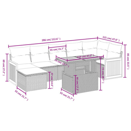 8-Piece Garden Sofa Set with Cushions Grey Poly Rattan Wicker Outdoor Patio Furniture - Image 3