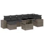 8-Piece Garden Sofa Set with Cushions Grey Poly Rattan Wicker Outdoor Patio Furniture