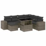8-Piece Garden Sofa Set with Cushions Grey Poly Rattan Wicker Outdoor Patio Furniture