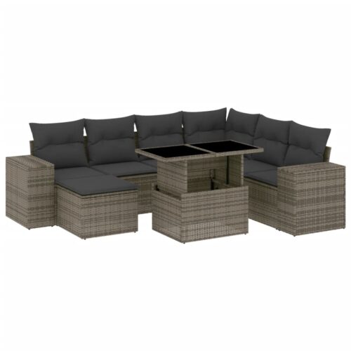 8-Piece Garden Sofa Set with Cushions Grey Poly Rattan Wicker Outdoor Patio Furniture - Image 13