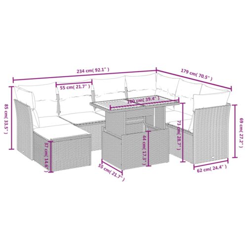 8-Piece Garden Sofa Set with Cushions Grey Poly Rattan Wicker Outdoor Patio Furniture - Image 3