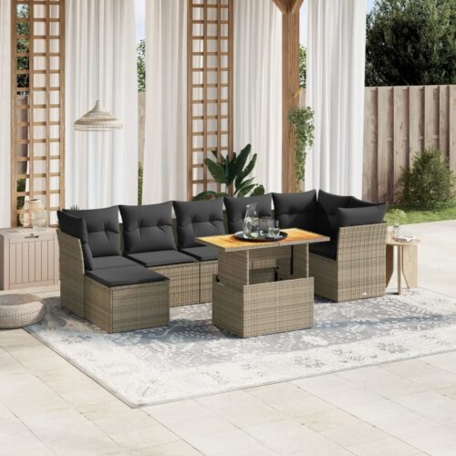 8-Piece Garden Sofa Set with Cushions Grey Poly Rattan Wicker Outdoor Patio Furniture - Image 2