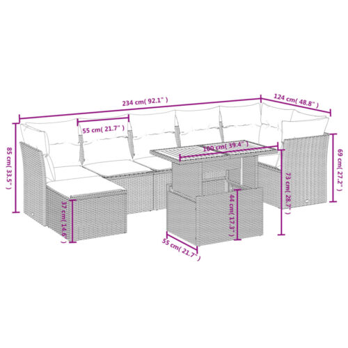 8-Piece Garden Sofa Set with Cushions Grey Poly Rattan Wicker Outdoor Patio Furniture - Image 4