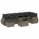 8-Piece Garden Sofa Set with Cushions Grey Poly Rattan Wicker Outdoor Patio Furniture