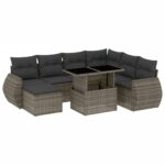 8-Piece Garden Sofa Set with Cushions Grey Poly Rattan Wicker Outdoor Patio Furniture