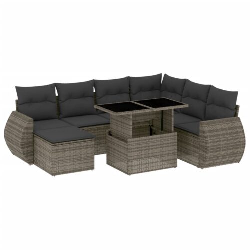 8-Piece Garden Sofa Set with Cushions Grey Poly Rattan Wicker Outdoor Patio Furniture - Image 13