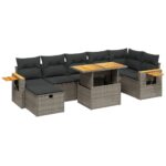 8-Piece Garden Sofa Set with Cushions Grey Poly Rattan Wicker Outdoor Patio Furniture
