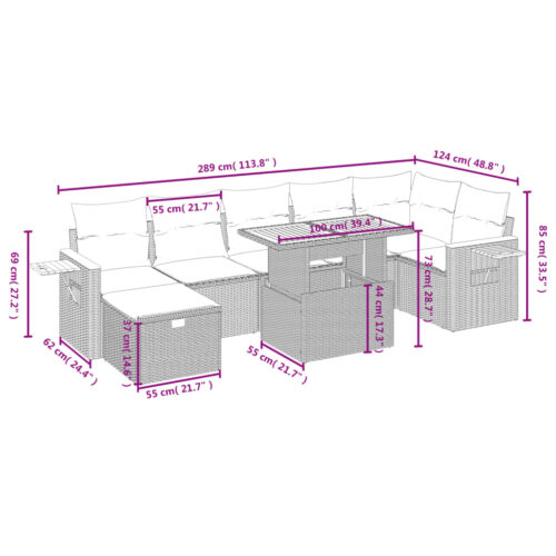 8-Piece Garden Sofa Set with Cushions Grey Poly Rattan Wicker Outdoor Patio Furniture - Image 4