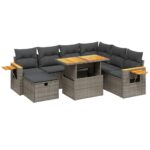8-Piece Garden Sofa Set with Cushions Grey Poly Rattan Wicker Outdoor Patio Furniture