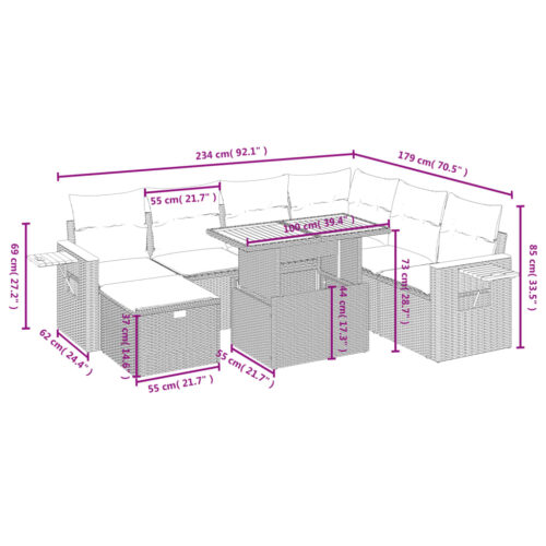 8-Piece Garden Sofa Set with Cushions Grey Poly Rattan Wicker Outdoor Patio Furniture - Image 4