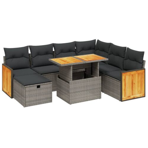 8-Piece Garden Sofa Set with Cushions Grey Poly Rattan Wicker Outdoor Patio Furniture