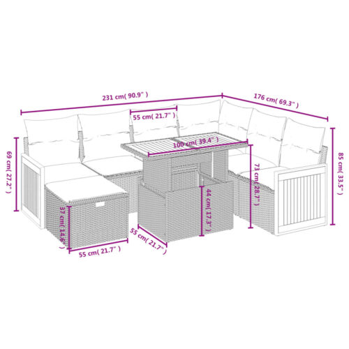 8-Piece Garden Sofa Set with Cushions Grey Poly Rattan Wicker Outdoor Patio Furniture - Image 4