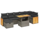 8-Piece Garden Sofa Set with Cushions Grey Poly Rattan Wicker Outdoor Patio Furniture