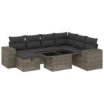 8-Piece Garden Sofa Set with Cushions Grey Poly Rattan Wicker Outdoor Patio Furniture