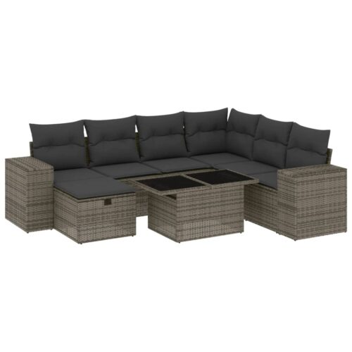 8-Piece Garden Sofa Set with Cushions Grey Poly Rattan Wicker Outdoor Patio Furniture - Image 13