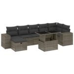 8-Piece Garden Sofa Set with Cushions Grey Poly Rattan Wicker Outdoor Patio Furniture