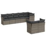 8-Piece Garden Sofa Set with Cushions Grey Poly Rattan Wicker Outdoor Patio Furniture
